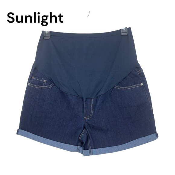 Time And Tru Womens Maternity Dark Blue Denim Shorts Size L Stretch High Pannel - Picture 1 of 10